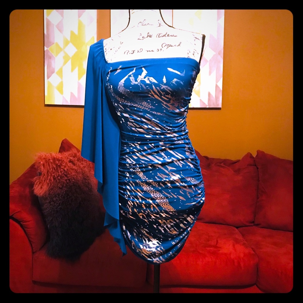 Vibrant Blue Dress w/ Silver Streaks: Size M